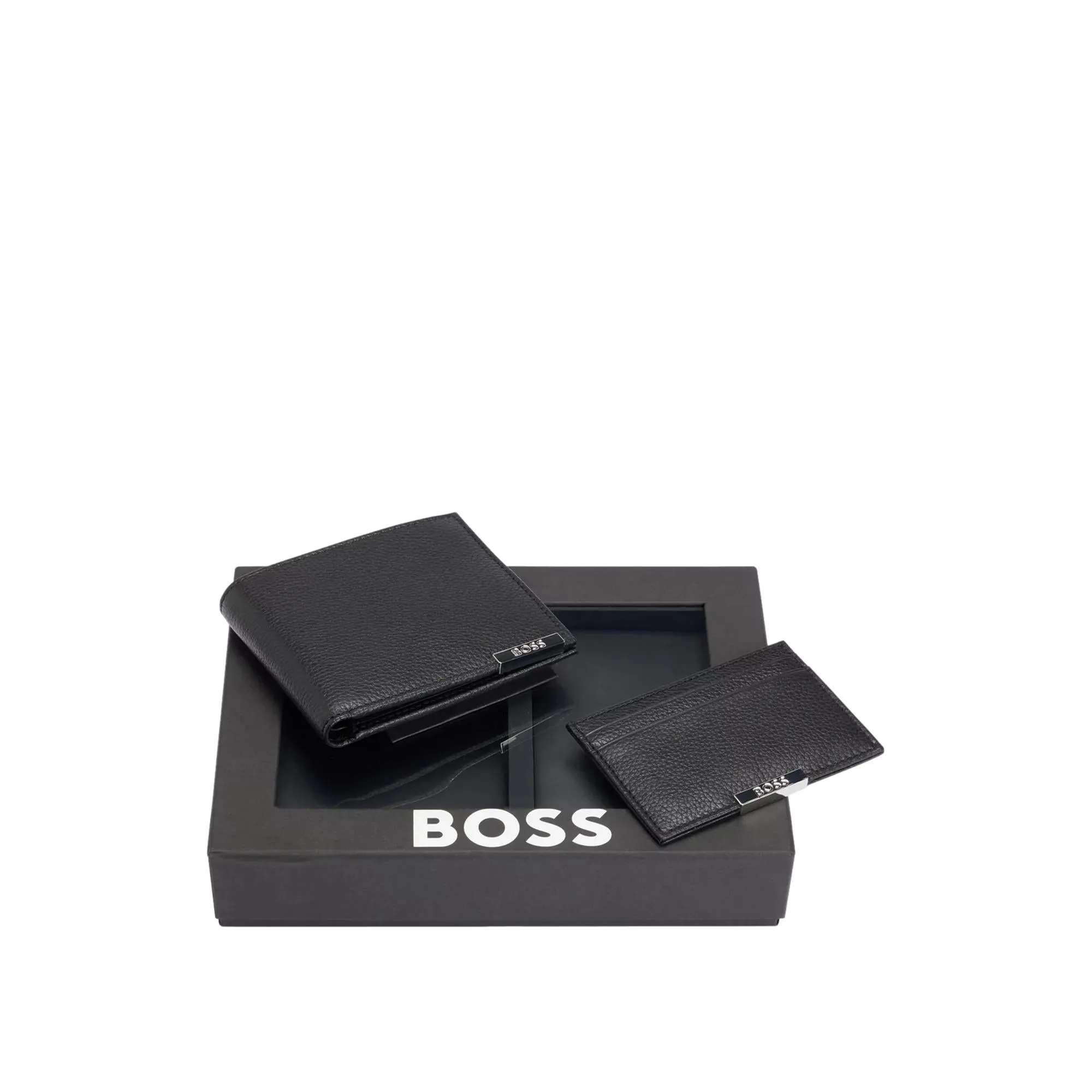 BOSS Logo-Plate Leather Wallet and Card Holder Gift Set