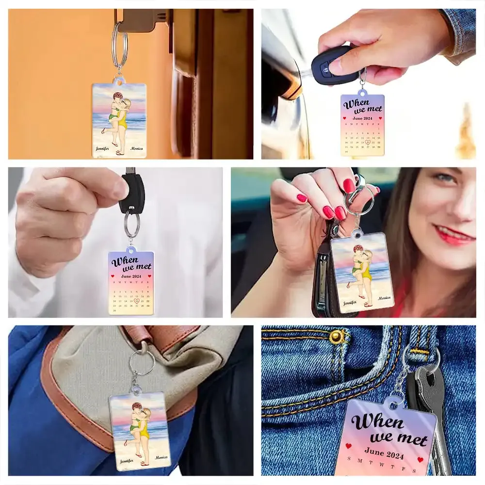 Calendar Kissing The Day Our Journey Began - Personalized Acrylic Keychain