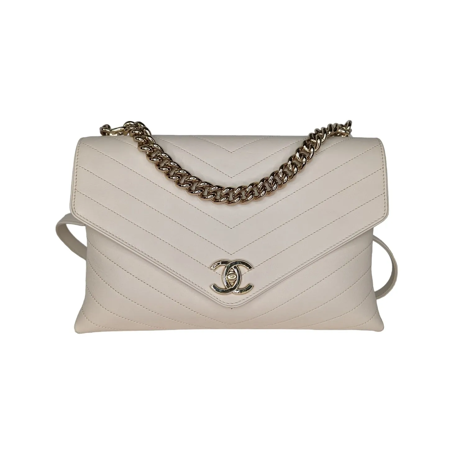 Chanel Cream Chevron Leather Coco Envelope Shoulder Bag