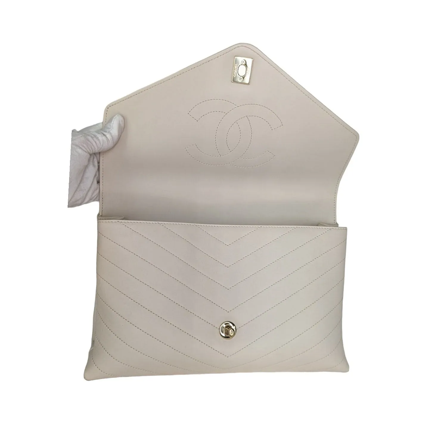 Chanel Cream Chevron Leather Coco Envelope Shoulder Bag