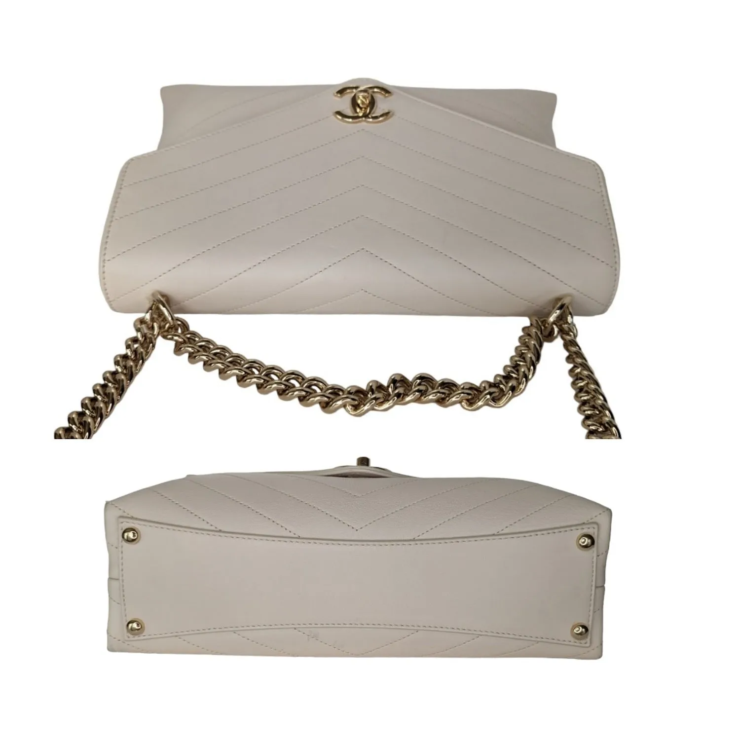 Chanel Cream Chevron Leather Coco Envelope Shoulder Bag