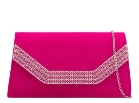 Fuchsia Pink Embellished Trim Envelope Clutch Bag