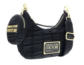 Versace Jeans Couture Black Medium Ruched Nylon Moon Shoulder Bag with Coin Purse