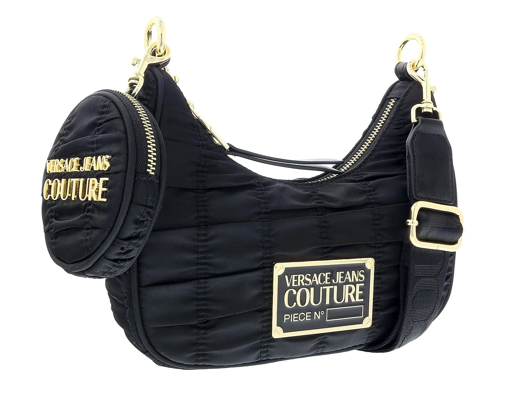 Versace Jeans Couture Black Medium Ruched Nylon Moon Shoulder Bag with Coin Purse