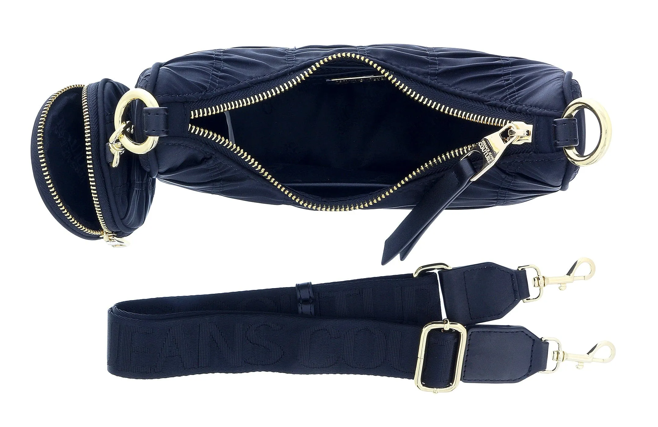 Versace Jeans Couture Black Medium Ruched Nylon Moon Shoulder Bag with Coin Purse